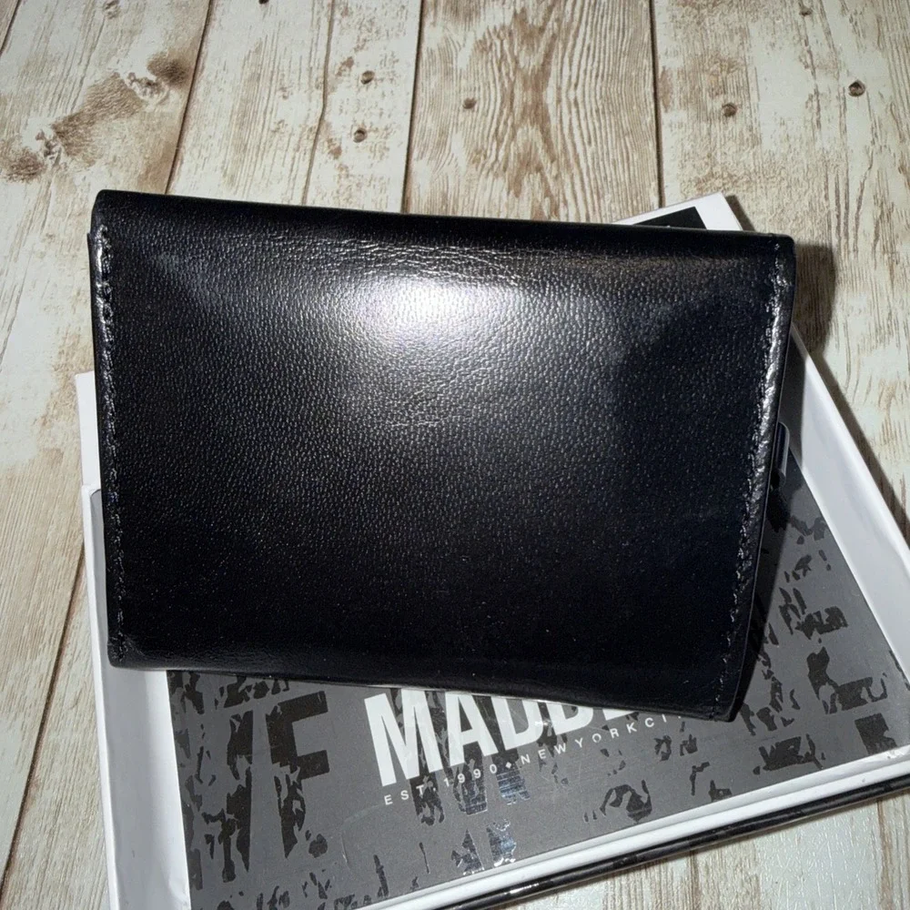 Steve Madden Trifold Wallet‎ Mens Black Genuine Leather RFID Protection NEW